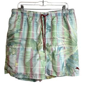 Tommy Bahama Swim Trunks Mens Size XL Pastel Palm Plaid Resort Hawaii Preppy